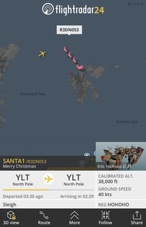 Santa Leaving The North Pole on flight radar