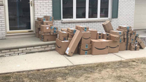 Save all your amazon boxes over the coming year and next Christmas put all of them outside at once one day while your husband is at work