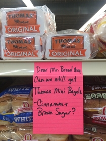 Saw this note to Mr bread guy in my local grocery store bread isle