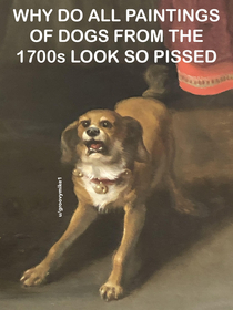 Saw this pup in the corner of a painting from way back in the s One pissed off pup