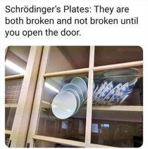 Schroedingers plates both broken and not broken until you open the door