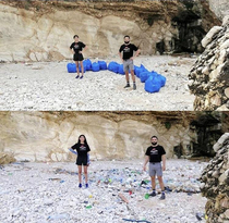 Scumbag trashtaggers throw trash on a beach