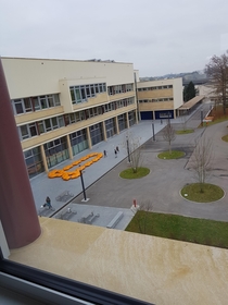 Seniors at my school found a new use for these weird orange benches