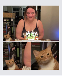 Seymour is freaked out by my birthday candles