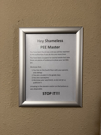 Shameless Pee Master Posted in apartment building I visited
