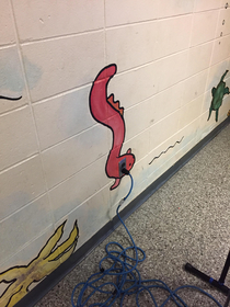 Shout outs to the brilliant teacherparentvolunteer who painted sea creatures all over the halls of the elementary school Im working in today and made sure that an electric eel was painted on the outlet