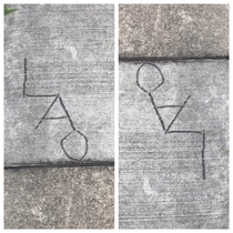 Sidewalk tagging is all about perspective LAOor master-bating stick figure you decide