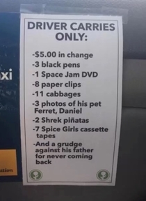 Sign in a taxi cab