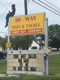Sign outside a tackle shop in Marblehead Ohio