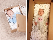 Sleeping baby in a box