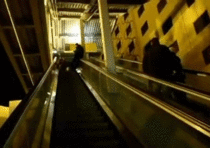 Sliding down an escalator