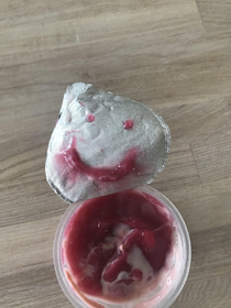 smiling face on my yoghurt I just opened
