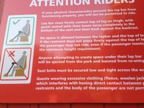 So an obese woman flew off the Texas Giant and now they have these reminding people to tuck their fat in