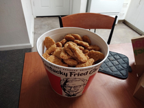 So my boyfriends dream of filling a bucket with  McDonalds chicken nuggets has been fulfilled