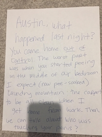 So my buddy and I got hammered last night and he awoke to this note from his fiance