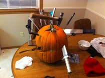 So my friend decided hed give pumpkin carving a go