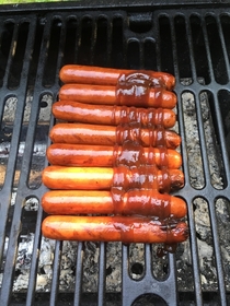 So my friend told me only to put BBQ sauce on half of the dogs