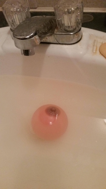 So my  yo cousin yells at me not to touch the titty ball in the sink in his bathroom I had no idea what he was talking about until