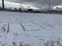 So proud  our first snow in Vegas in more than a year and my son wrote PENIS 