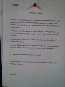 So this was just posted in my buildings notice board
