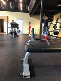 Some dude is dressed up as the red ranger at our gym