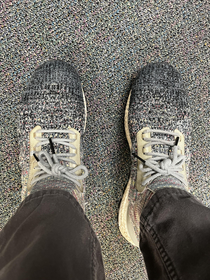 Somehow my new Adidas match the pattern of the carpet at my workplace 