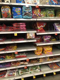 Someone abandoned their slimfast in the candy aisle