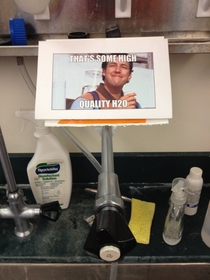 Someone in my lab left this sign on the deionized water faucet