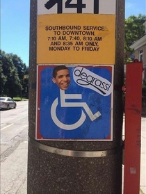 Someone in Toronto is putting drakes face on wheelchair signs