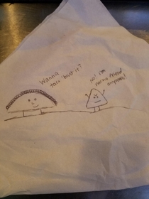Someone left this napkin drawing with my tip tonight