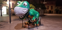 Someone made a mask for this dinosaur in Spain