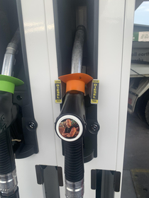 Someone put a sticker on this fuel pump handle