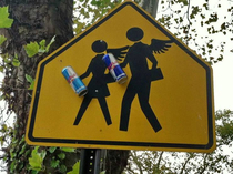 Someone stuck redbull cans on this sign