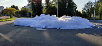 Someone threw a soap bomb in a roundabouts fountain