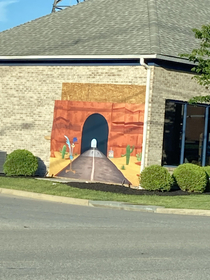 Someone wrecked into a local store and they put that over the temporary repair