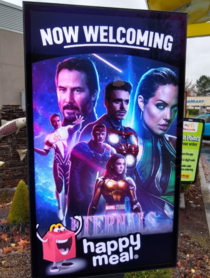 Something seems off about this Eternals poster from the local McDonalds drive-thru