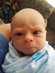 Son was born  days ago He is not amused