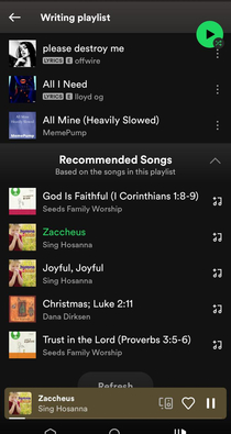 Spotify recommended Christian music for my smut writing playlist