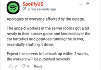 Spotifys response on DownDetector to the outage right now