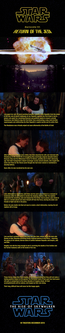 Star Wars VI ending scenes with updated captions after the last trilogy