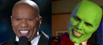 Steve Harvey without eyebrows looks like Jim Carrey in The Mask