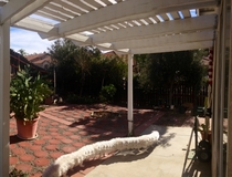 Taking a panorama of the yard when the dog walked by The result