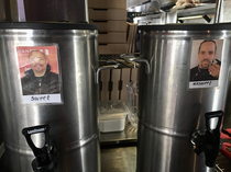 Tea urns at a local pizza place made me chuckle