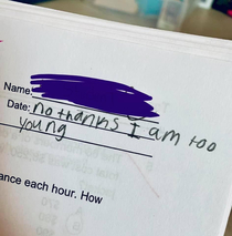 Teacher received this assignment from a th grader with a sense of humor