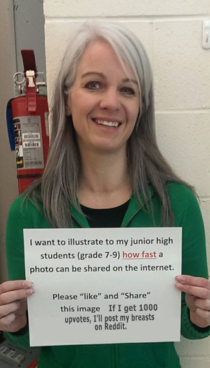 Teacher trying to show her -th grade students to be careful what they post to the Internet