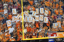 Tennessee football fans attempting to get it together to make a crowd sign