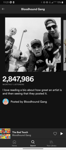 The artist description on Spotify for Bloodhound Gang So true though 