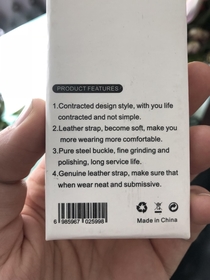 The back of the box my knock-off Apple Watch bands came in is the pinnacle of the English language