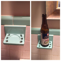 The bathroom at my wifes grandparents house comes with a beer holder