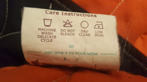 The care tag on my sons comforter